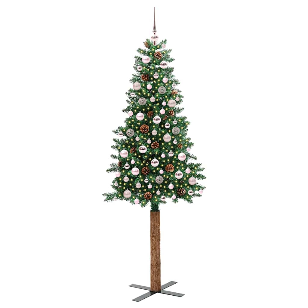 Slim Christmas Tree Green 210 cm PVC and Solid Pine wood